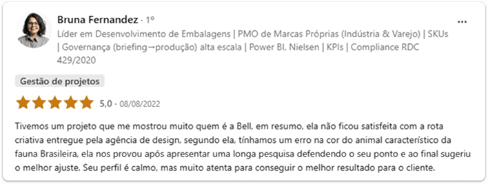 Depoimento de Bruna Fernandez sobre gestão de projetos.