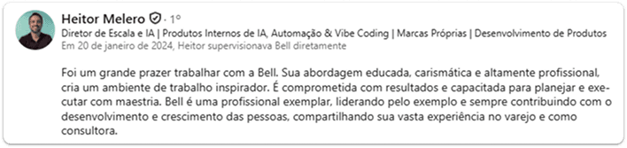 Depoimento de cliente sobre acompanhamento estratégico.